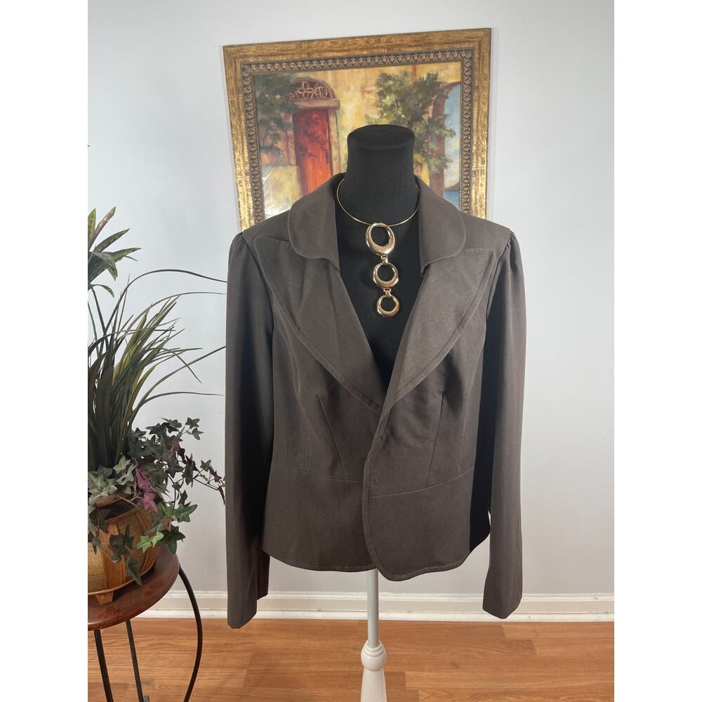 Sharagano Suit Blazer Women' 18 Dark Brown Lapel Notched Femme Core Office Siren